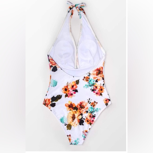 CUPSHE Women's Tie Waist Floral Print One Piece Swimsuit Halter Swimwear Size XL - Picture 3 of 6